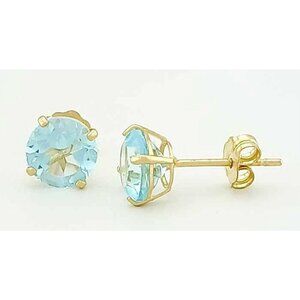 Genuine 2.10 Cts Aquamarine Stud Earrings 14k Gold